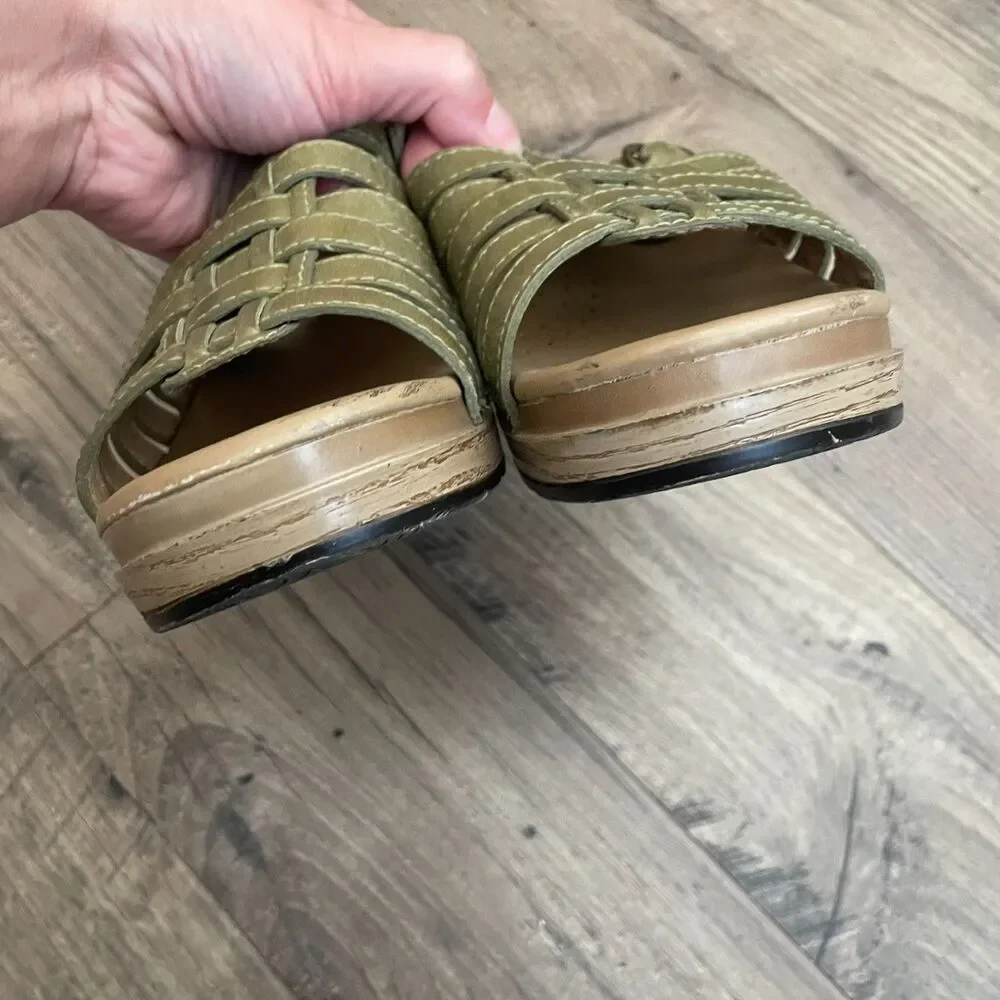 DANSKO Marion Olive Green Leather Strappy Slip On Sandals